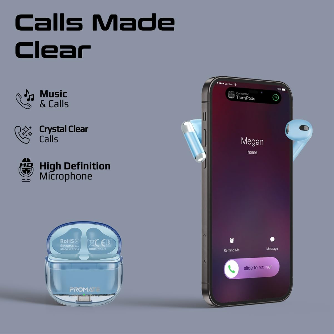 Promate Transparent TWS Earbuds with 26 Hours Play Time in Qatar Promate Transparent TWS Earbuds with 26 Hours Play Time in Qatar